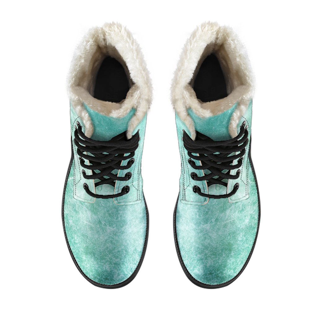 Teal Marble Print Faux Fur Leather Boots - Stylish Footwear for Hippies - 4