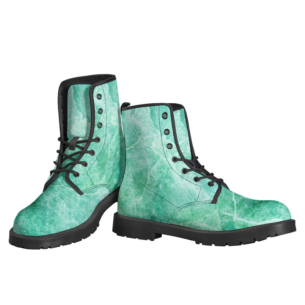 Groovy Teal Marble Print Leather Boots for Hipsters - 3