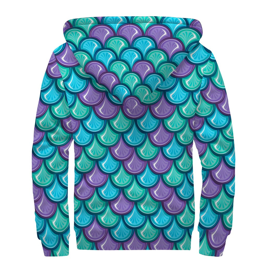 Teal Mermaid Scales Sherpa Lined Zip Up Hoodie for Hippie Babes - 2