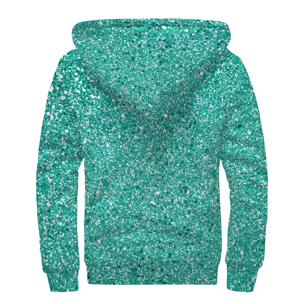 Teal Not Real Glitter Print Sherpa Lined Zip Up Hoodie - Stay Warm in Hippie Style - 2