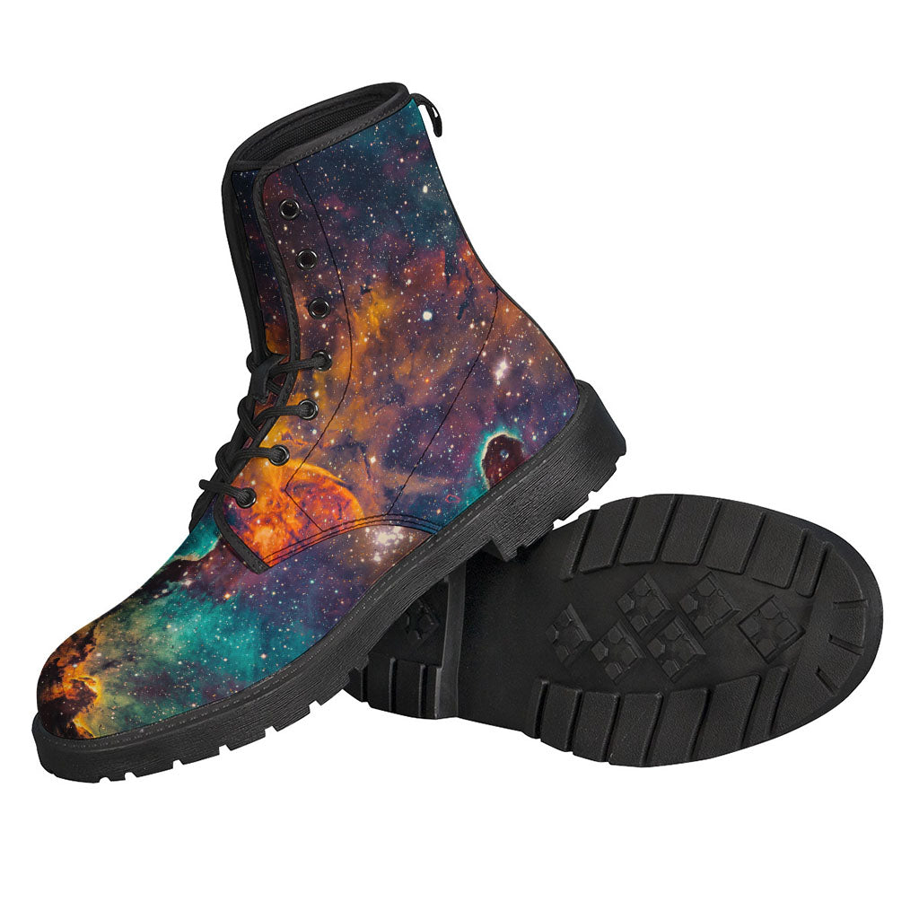 Galactic Vibes: Teal and Orange Universe Leather Lightweight Boots for Hippies - 2