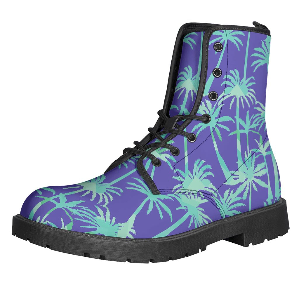 Teal Palm Tree Pattern Printed Leather Boots for the Groovy Hippies - 1