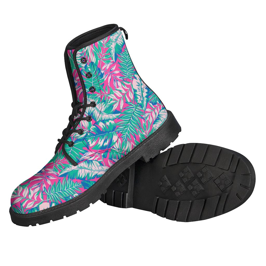 Teal Pink Blossom Tropical Pattern Leather Boots: The Ultimate Hippie Footwear - 2