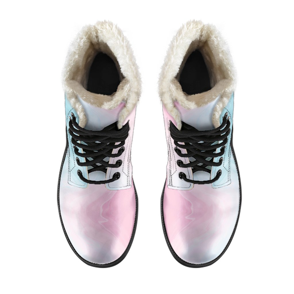 Teal Pink Liquid Marble Print Faux Fur Leather Boots for Groovy Hippies - 4