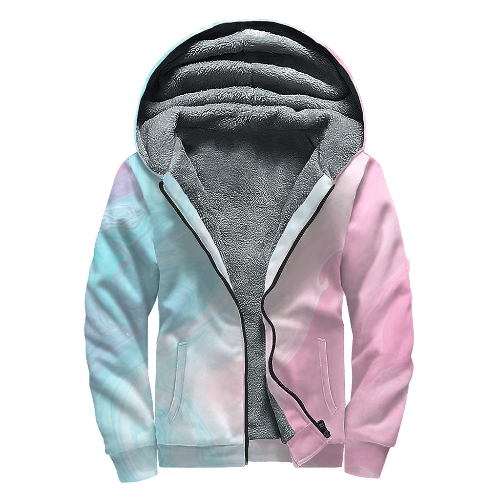 Teal & Pink Liquid Marble Sherpa Zip Up: Hippie-Chic Comfort - 1