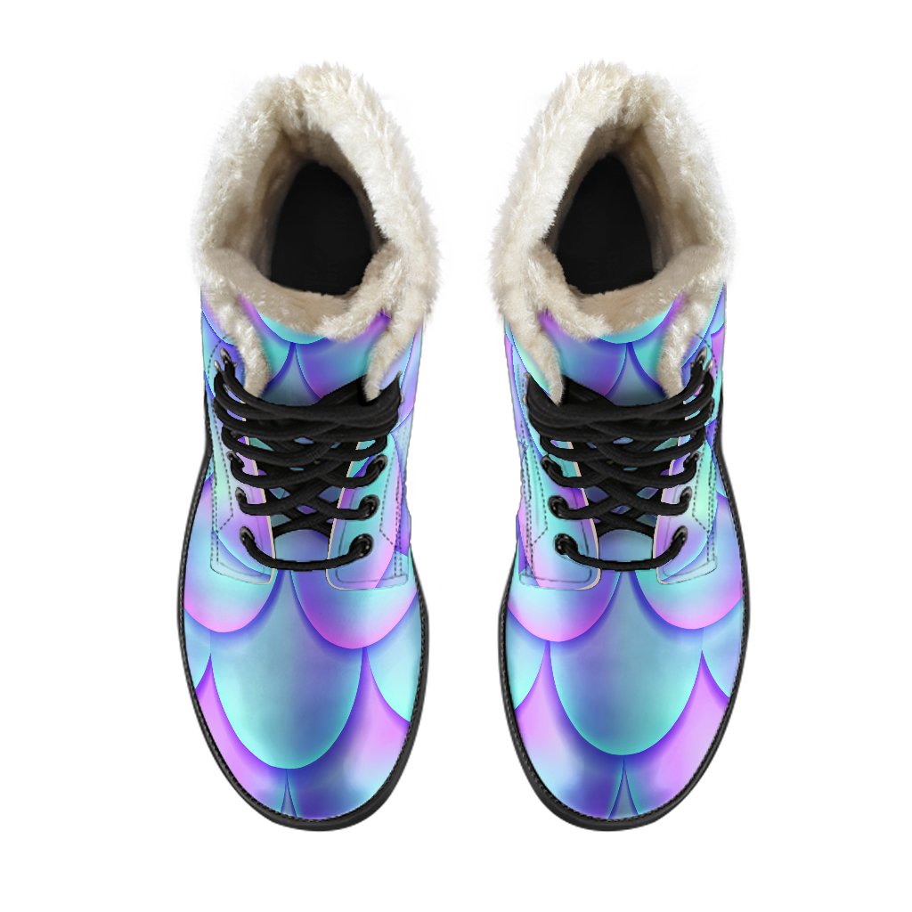 Teal Purple Mermaid Scales Faux Fur Leather Boots: The Ultimate Hippie Style Statement - 4