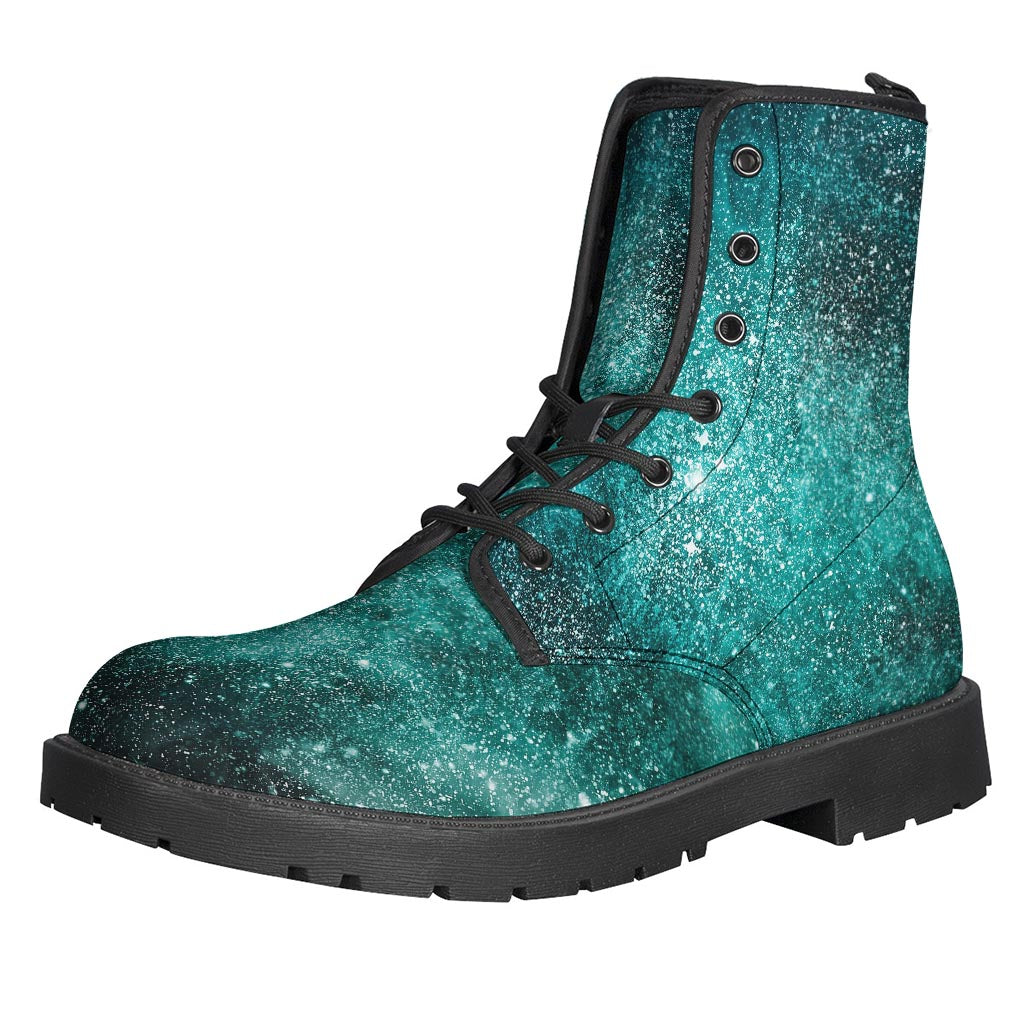 Teal Stardust Galaxy: Leather Lightweight Boots for Hippies - 1