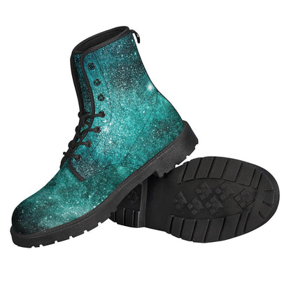 Teal Stardust Galaxy: Leather Lightweight Boots for Hippies - 2