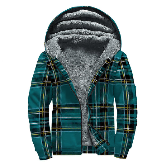 Teal Stewart Tartan Sherpa Lined Zip Up Hoodie for Stylish Hippies - 1