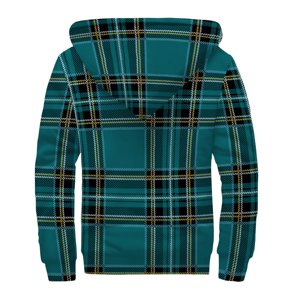 Teal Stewart Tartan Sherpa Lined Zip Up Hoodie for Stylish Hippies - 2