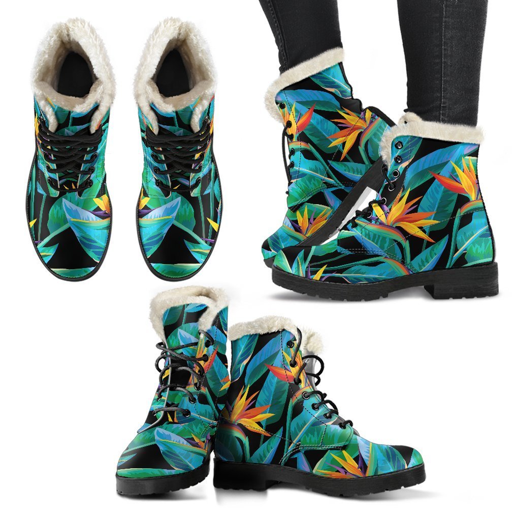 Teal Tropical Faux Fur Leather Hippie Boots - 2