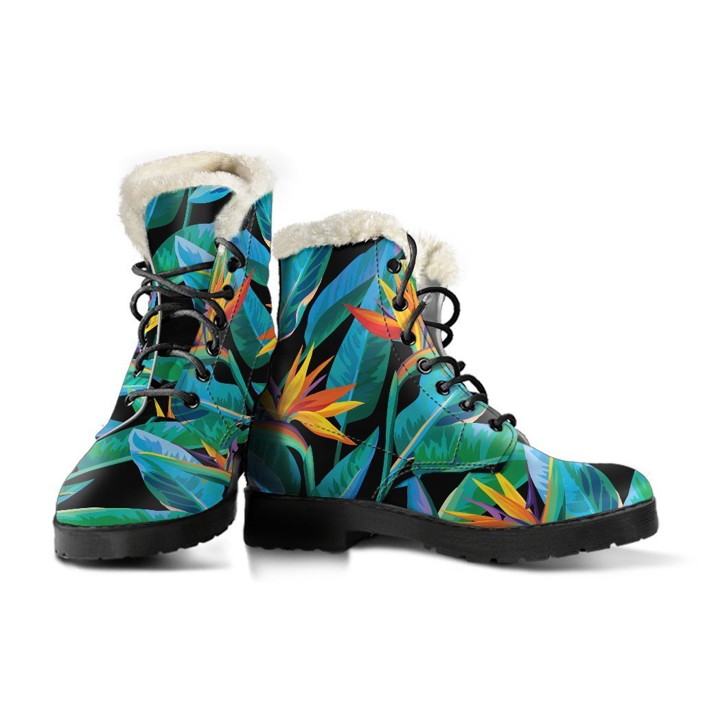 Teal Tropical Faux Fur Leather Hippie Boots - 3