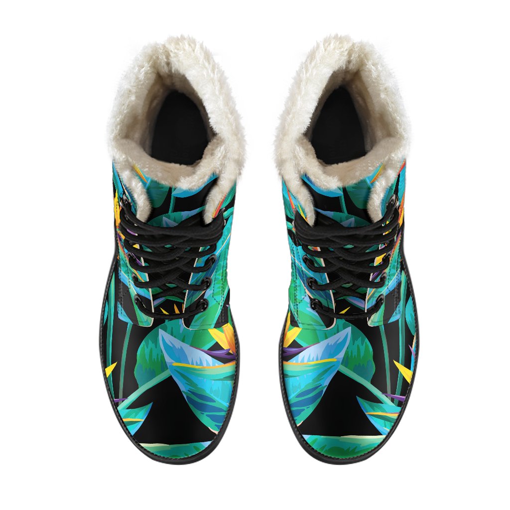 Teal Tropical Faux Fur Leather Hippie Boots - 4