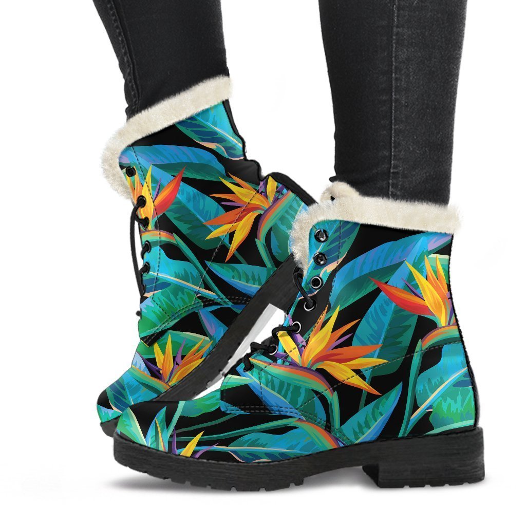 Teal Tropical Faux Fur Leather Hippie Boots - 1