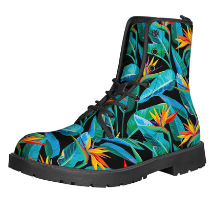 Teal Tropical Pattern Leather Boots for Boho Chic Hippies - 1