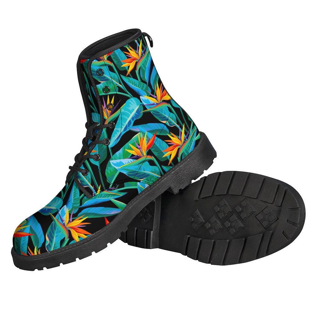 Teal Tropical Pattern Leather Boots for Boho Chic Hippies - 2