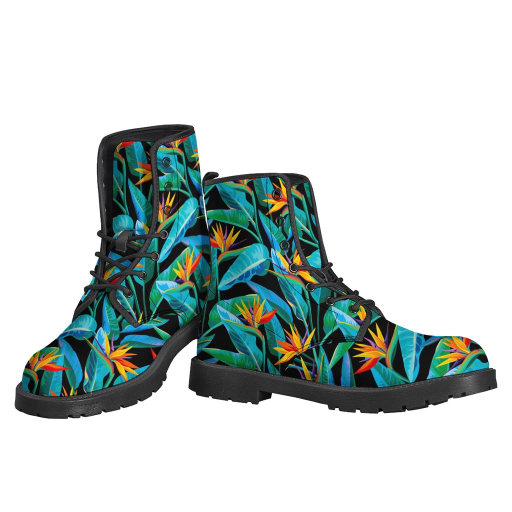 Teal Tropical Pattern Leather Boots for Boho Chic Hippies - 3