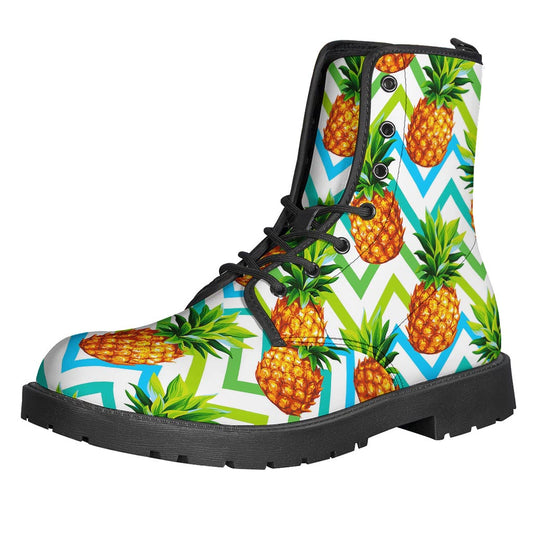 Teal Zig Zag Pineapple Pattern Leather Boots: The Perfect Hippie Foothold - 1