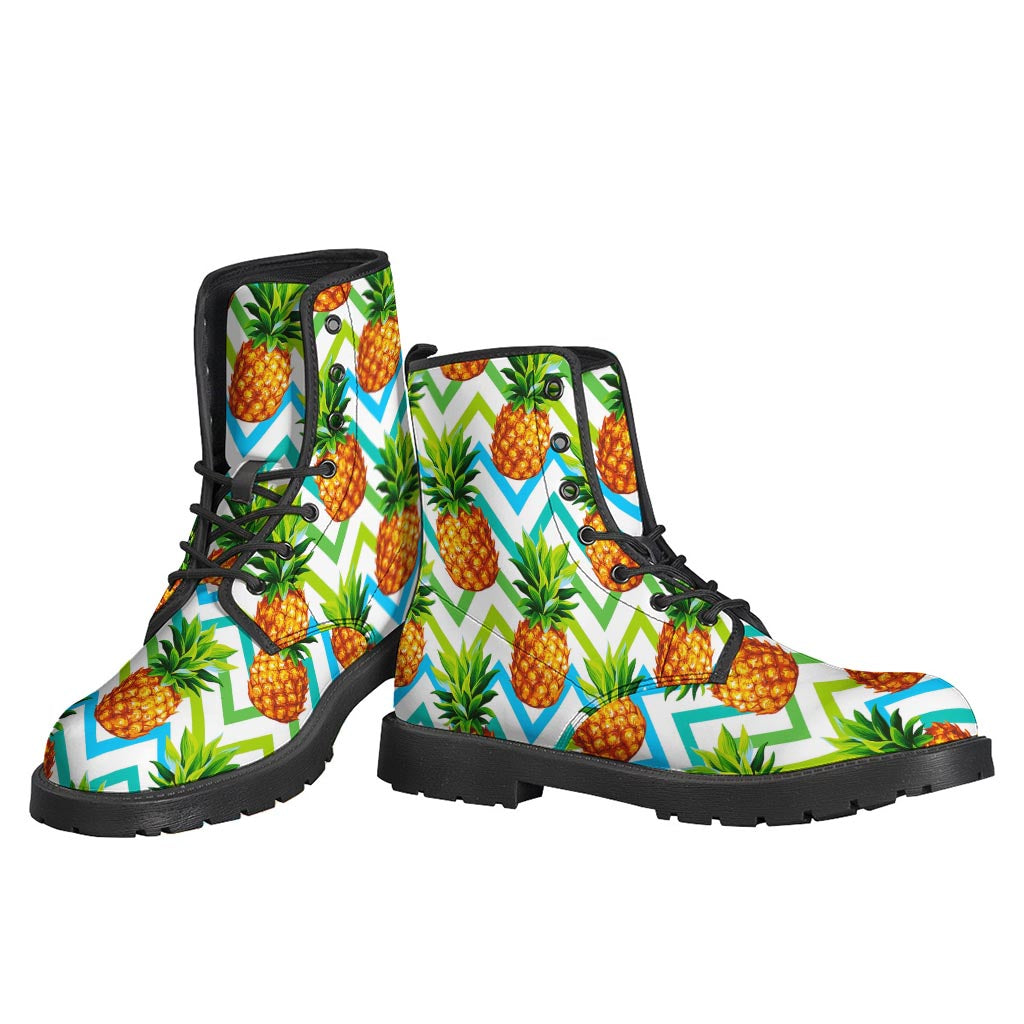 Teal Zig Zag Pineapple Pattern Leather Boots: The Perfect Hippie Foothold - 3