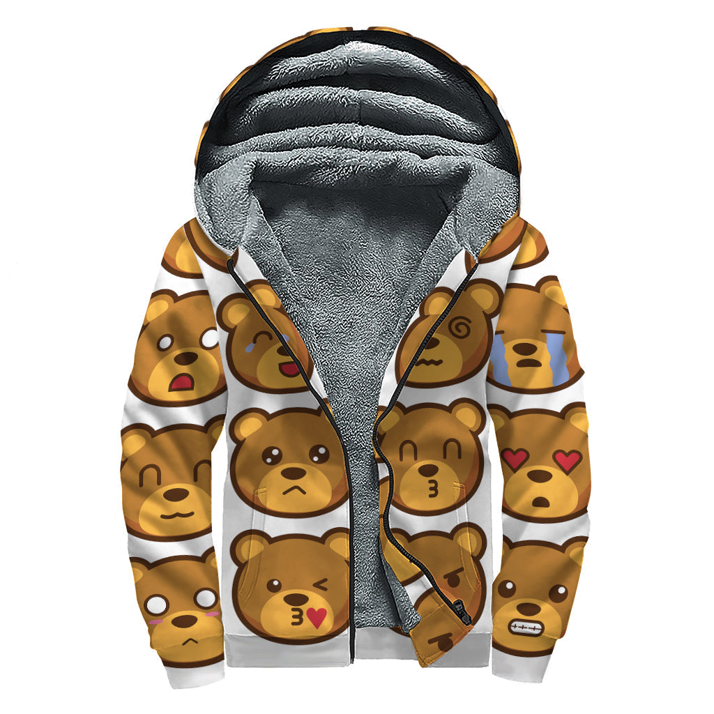 Teddy Bear Emoji Print Sherpa Lined Zip Up Hoodie - Embrace Your Inner Hippie Style! - 1