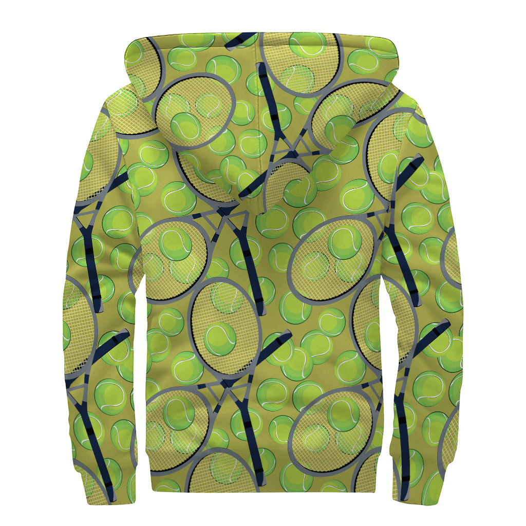 Groovy Tennis Ball and Racket Print Sherpa Lined Zip Up Hoodie for Peace-Loving Hippies - 2