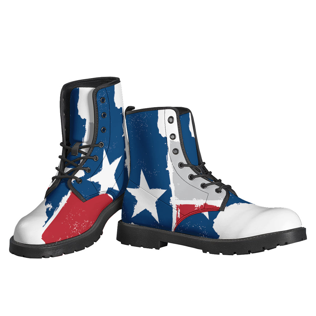 Texas State Flag Print Leather Lightweight Boots for the Free-Spirited Hippie - 3