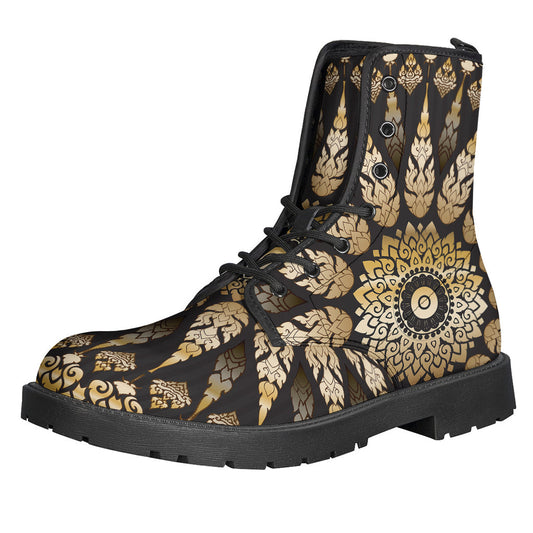 Thai Mandala Print Leather Boots: Step Out in Hippie Style - 1