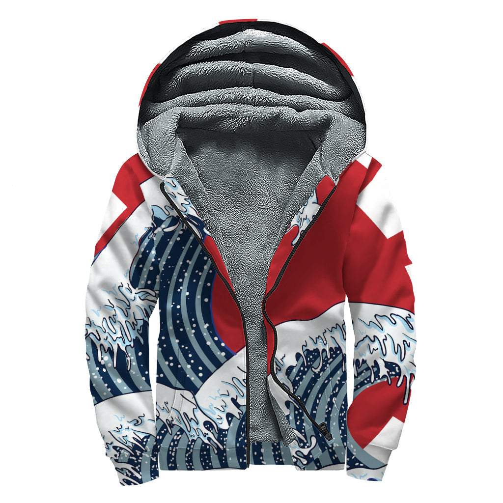 The Great Kanagawa Wave Print Sherpa Lined Zip Up Hoodie: Stay Cozy in Hippie Style - 1