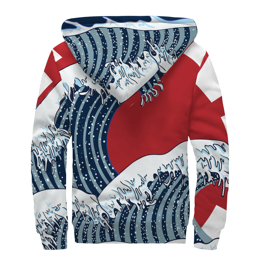 The Great Kanagawa Wave Print Sherpa Lined Zip Up Hoodie: Stay Cozy in Hippie Style - 2