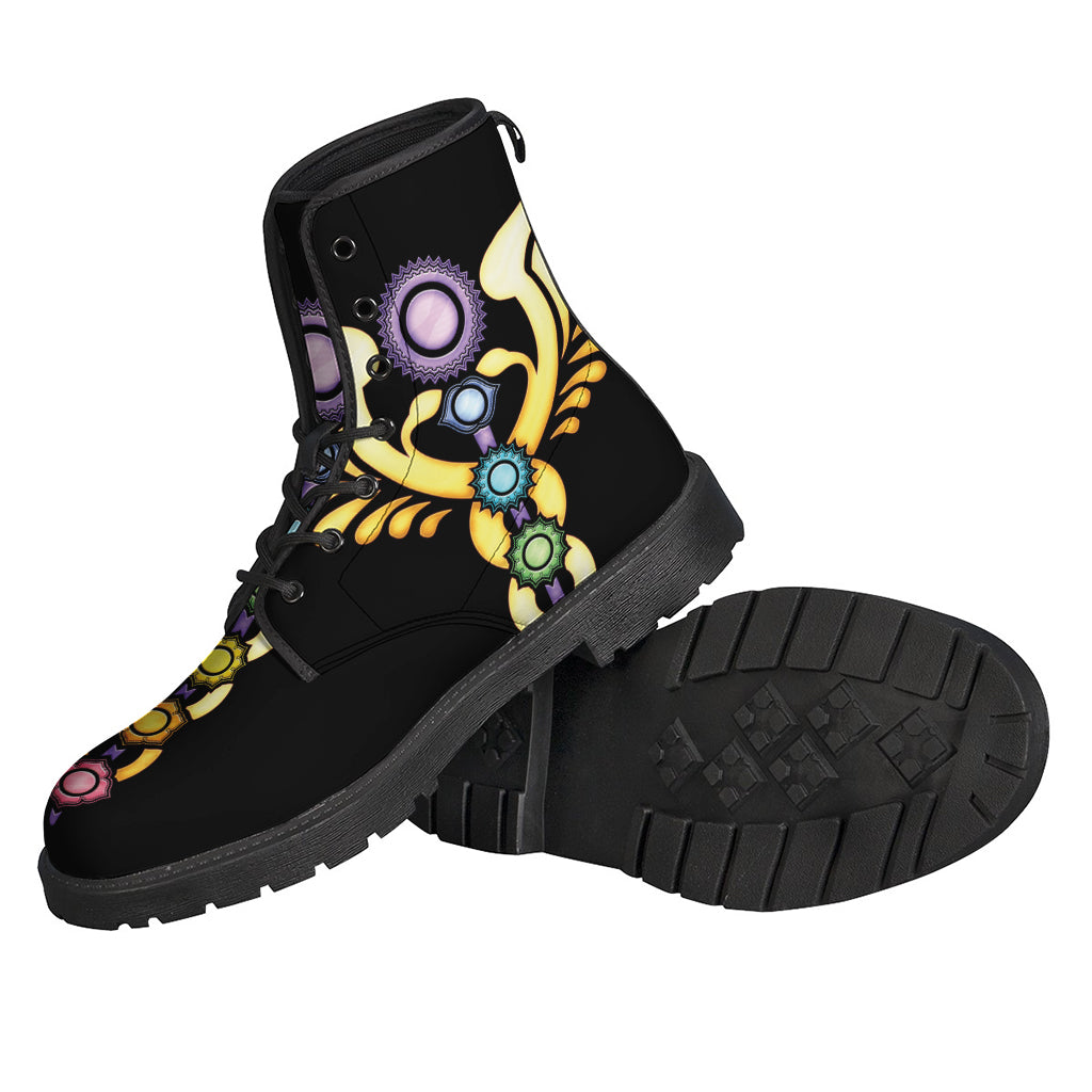 Boho Bliss: The Seven Chakras Caduceus Print Leather Boots - 2