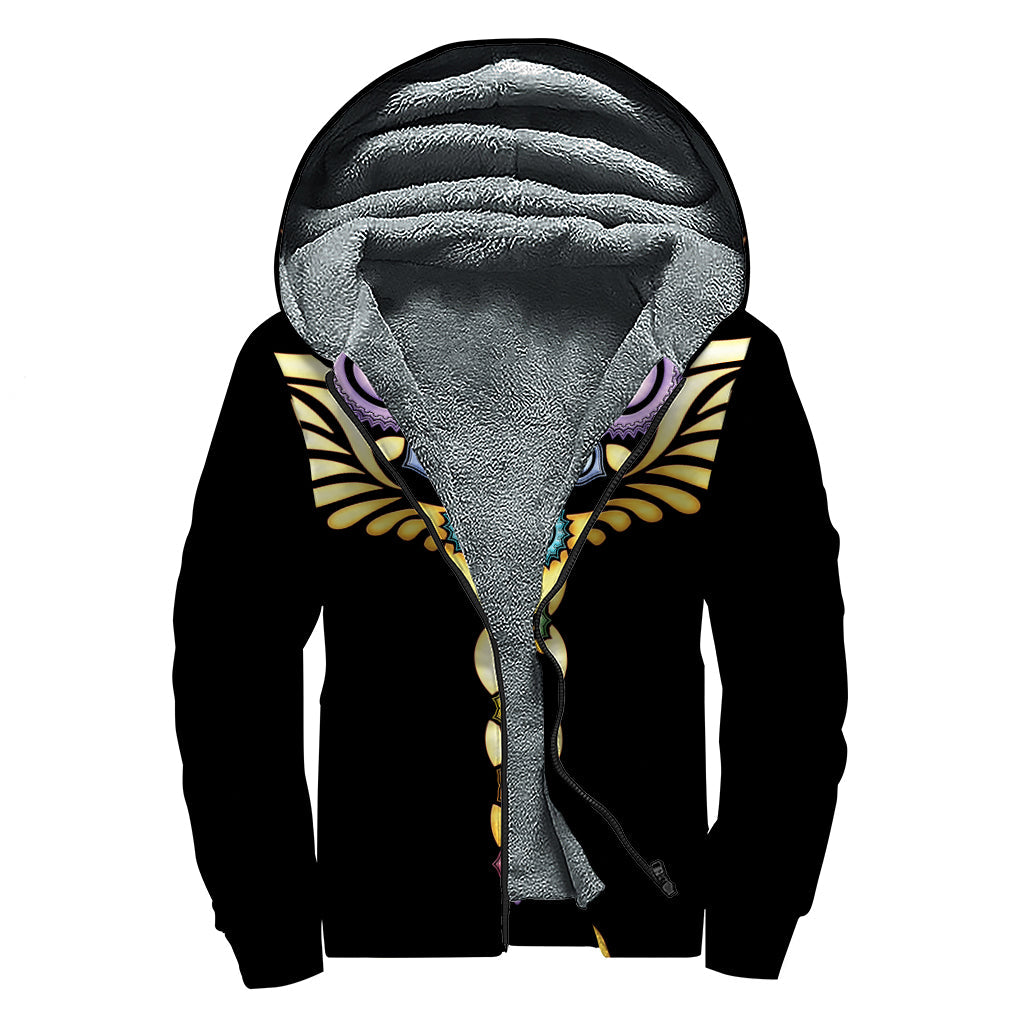 The Seven Chakras Caduceus Print Sherpa Lined Zip Up Hoodie: Embrace Your Inner Hippie Style - 1