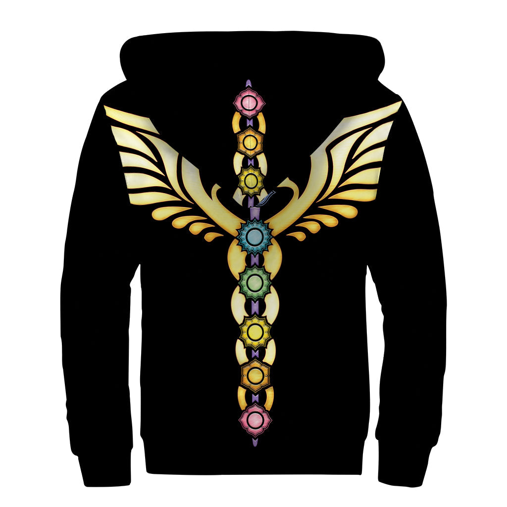 The Seven Chakras Caduceus Print Sherpa Lined Zip Up Hoodie: Embrace Your Inner Hippie Style - 2