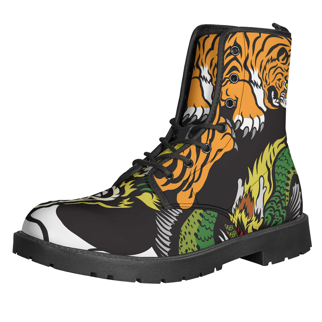 Groovy Tiger and Dragon Yin Yang Print Leather Boots for Hippie Fashionistas - 1