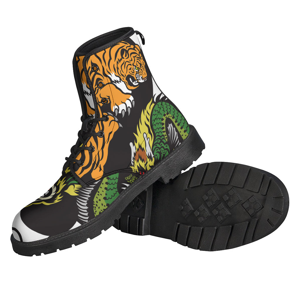 Groovy Tiger and Dragon Yin Yang Print Leather Boots for Hippie Fashionistas - 2