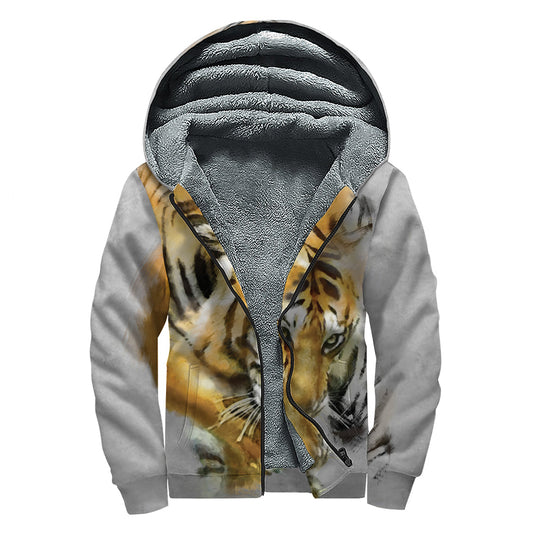 Tiger Painting Print Sherpa-Lined Hoodie: A Hippie's Delight - 1