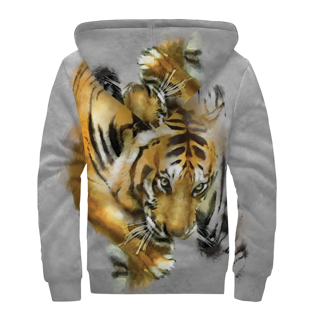 Tiger Painting Print Sherpa-Lined Hoodie: A Hippie's Delight - 2