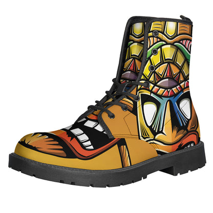 Walk in Peace with Tiki Totem Print Leather Boots - 1