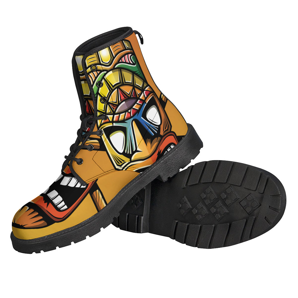 Walk in Peace with Tiki Totem Print Leather Boots - 2