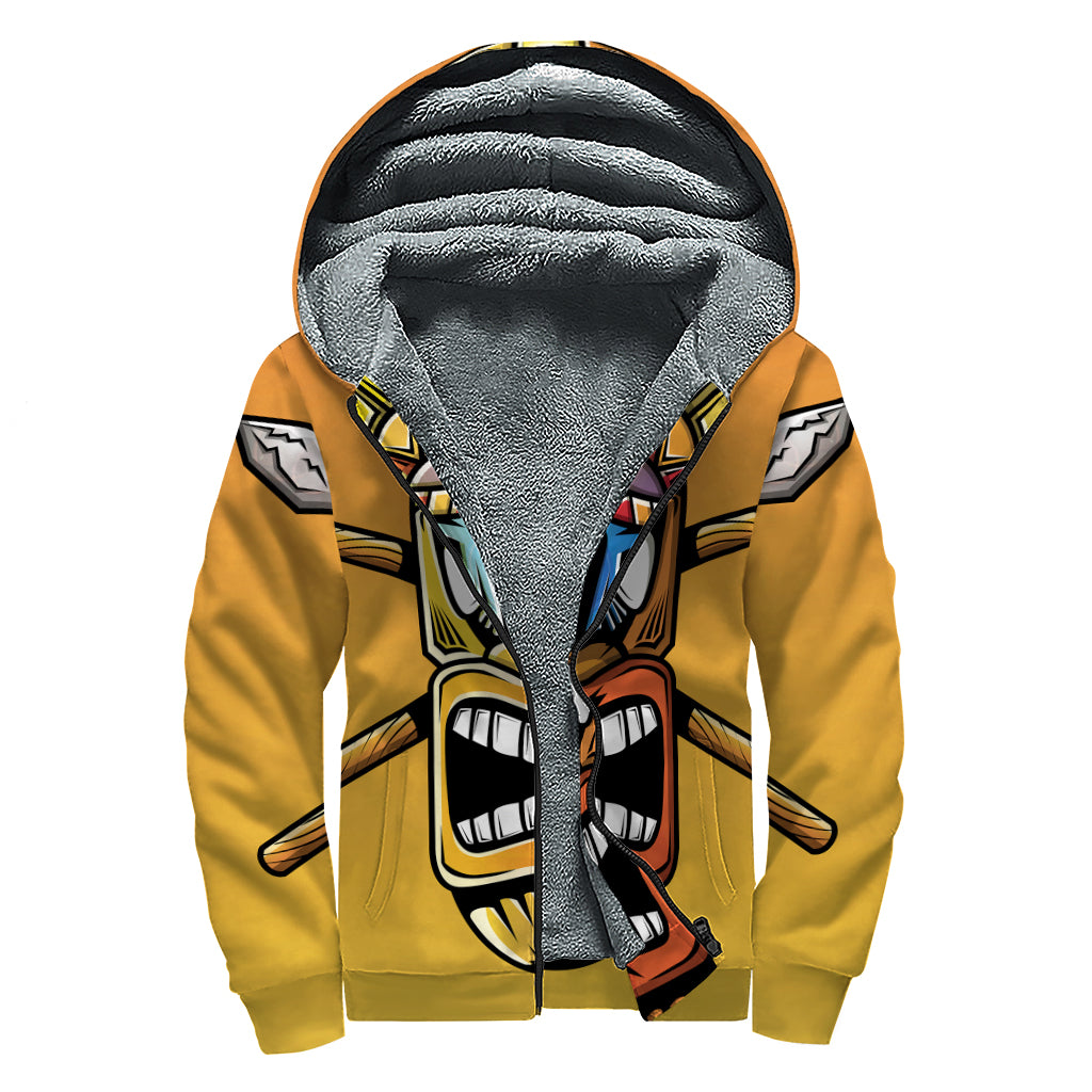 Tiki Totem Print Sherpa Lined Zip Up Hoodie for Free-Spirited Hippies - 1