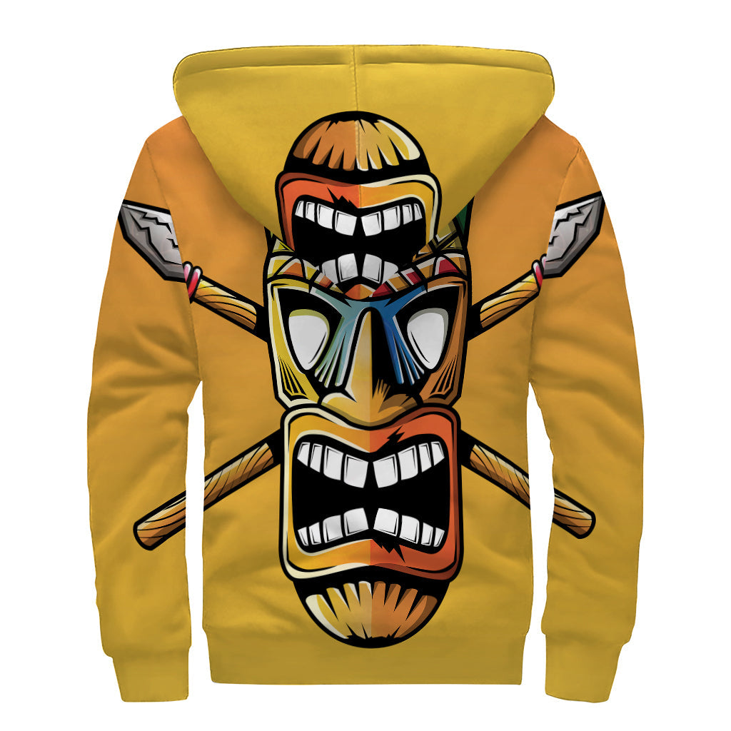 Tiki Totem Print Sherpa Lined Zip Up Hoodie for Free-Spirited Hippies - 2