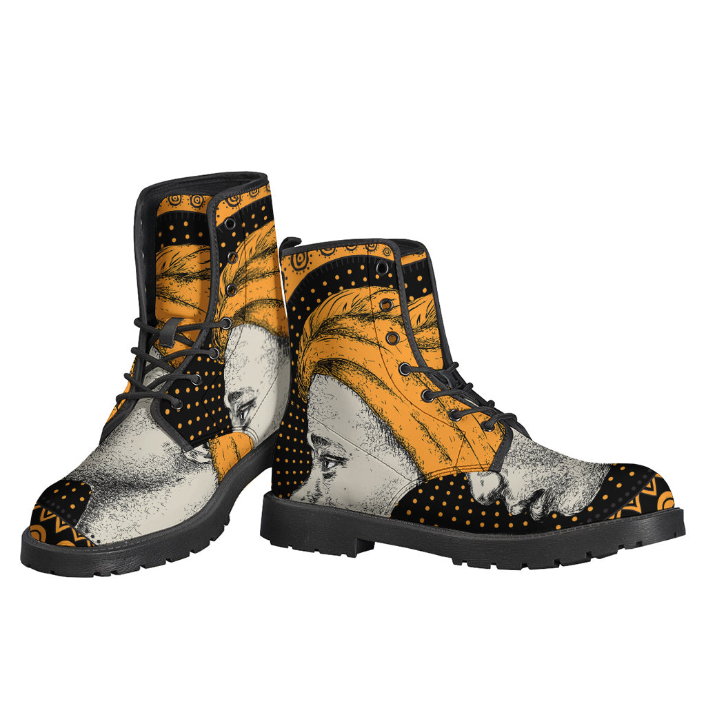 Boho Chic: Tribal African Girl Print Leather Boots for the Modern Hippie - 3