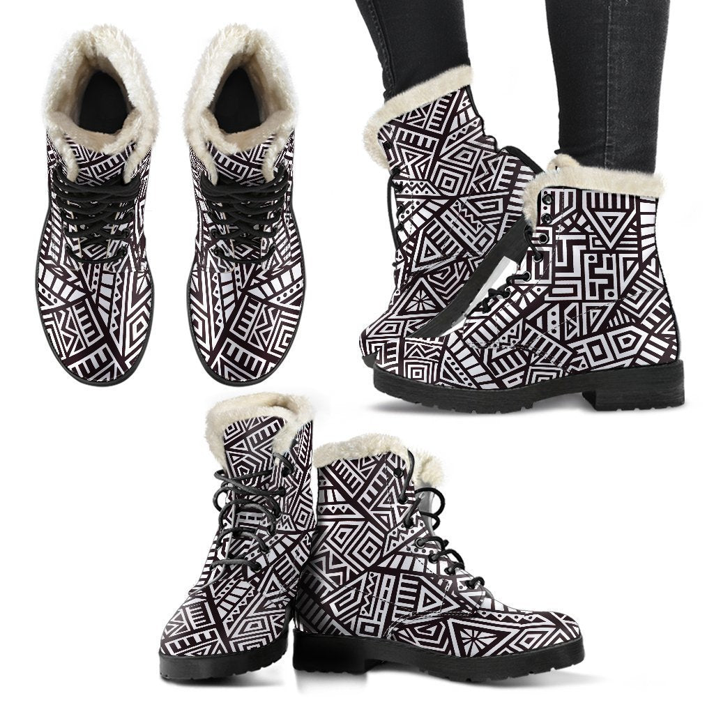 Tribal Aztec Geometric Faux Fur Leather Boots for Stylish Hippies - 2