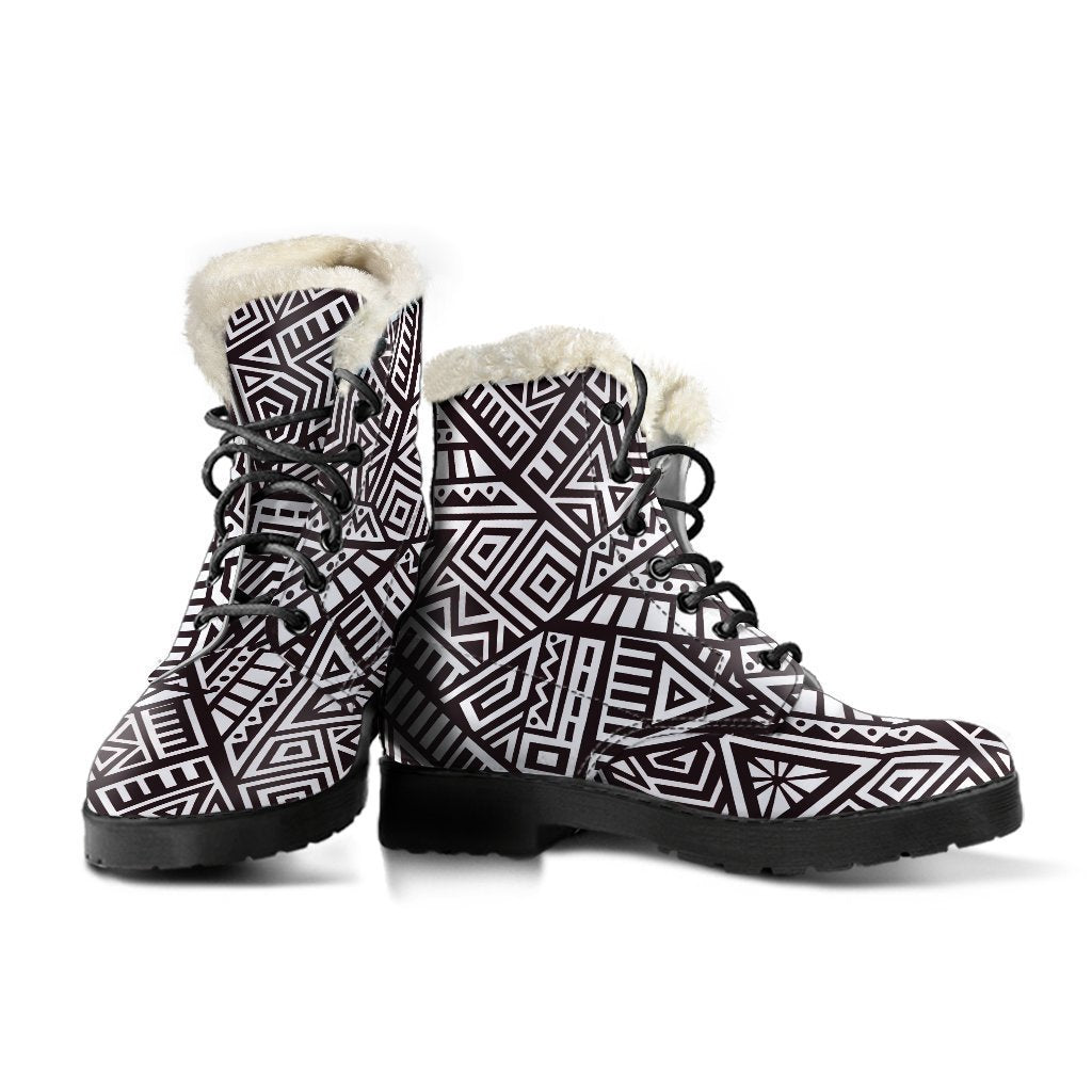 Tribal Aztec Geometric Faux Fur Leather Boots for Stylish Hippies - 3