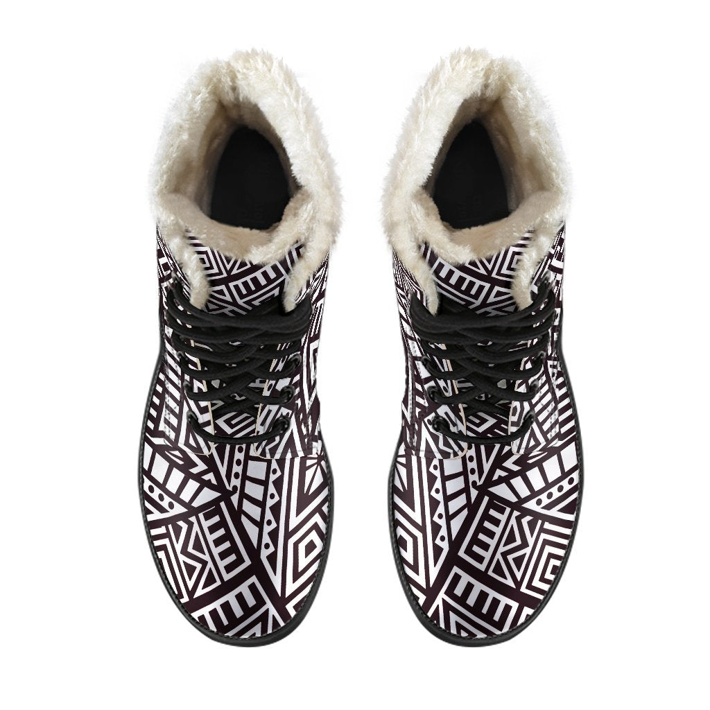 Tribal Aztec Geometric Faux Fur Leather Boots for Stylish Hippies - 4