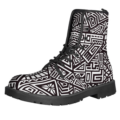 Trendy Hippies: Tribal Aztec Geometric Pattern Leather Boots - 1