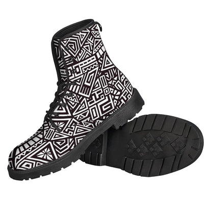 Trendy Hippies: Tribal Aztec Geometric Pattern Leather Boots - 2