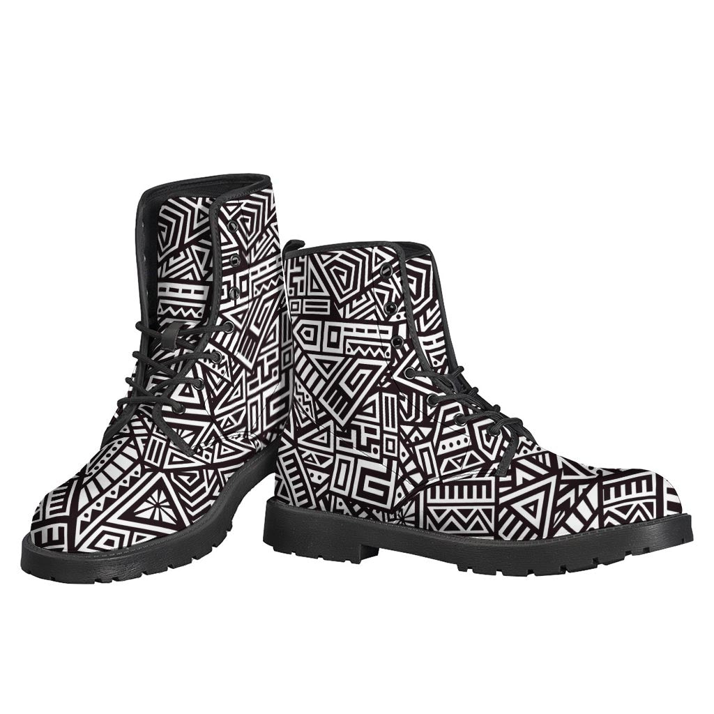 Trendy Hippies: Tribal Aztec Geometric Pattern Leather Boots - 3