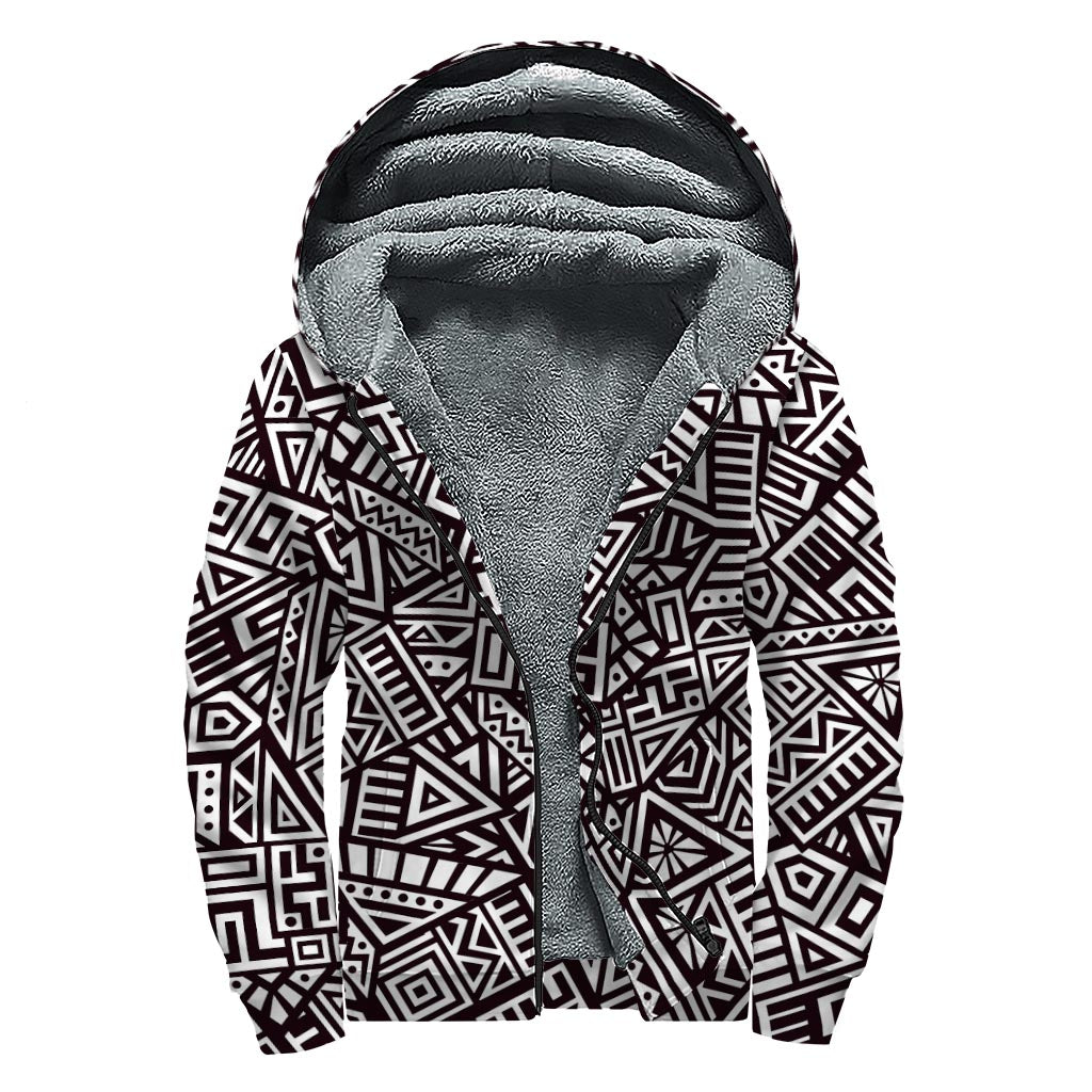 Boho Chic: Tribal Aztec Geometric Sherpa Lined Zip Up Hoodie - 1