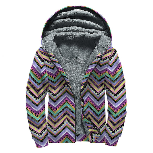 Stay Cozy in Style with our Tribal Aztec Hippie Pattern Sherpa Lined Zip Up Hoodie - 1