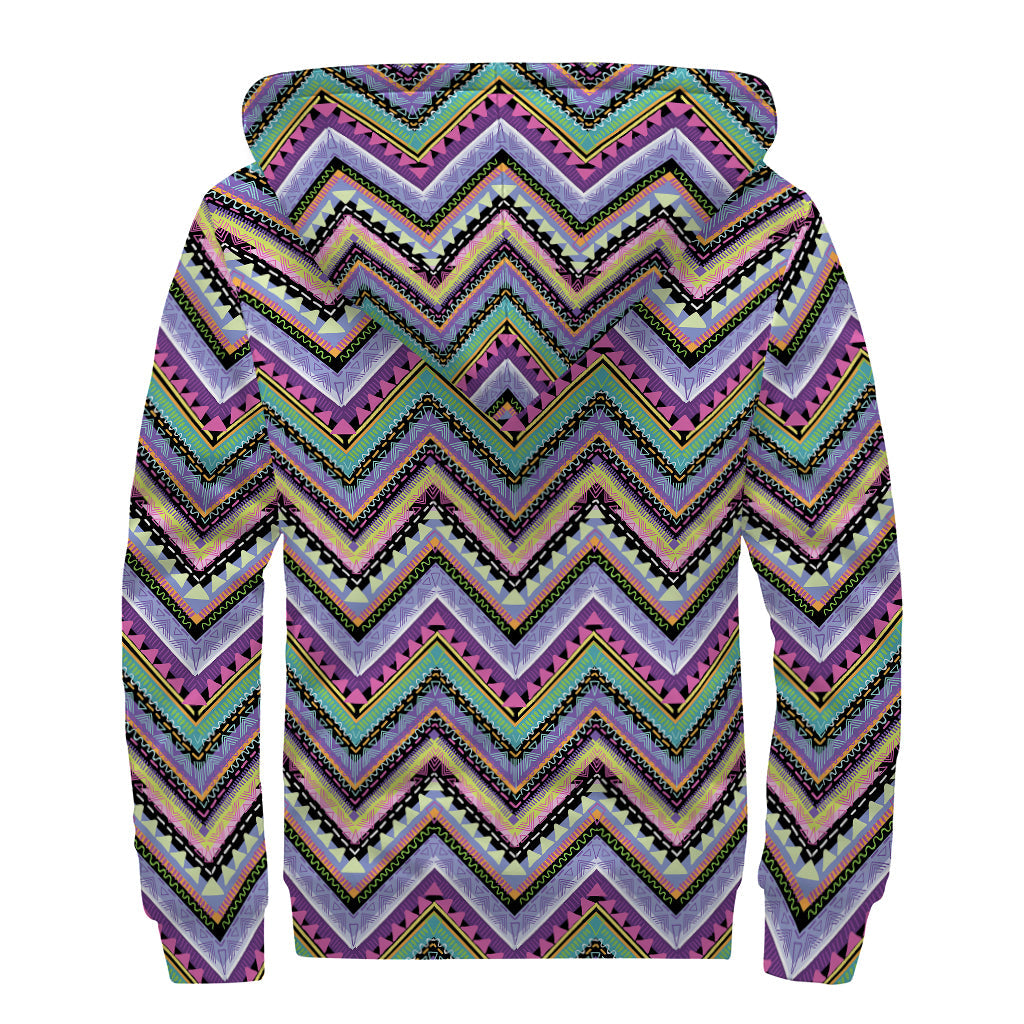 Stay Cozy in Style with our Tribal Aztec Hippie Pattern Sherpa Lined Zip Up Hoodie - 2